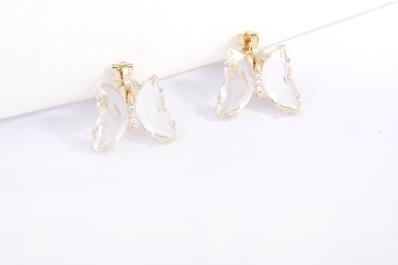 YOQUCOL Butterfly Shape Crystal Clip On Earrings Non Pierced Golden Stud for Women - Image 3